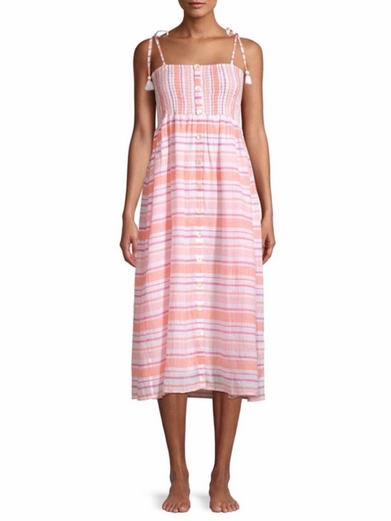 Roller Rabbit Dresses & Skirts - Roller Rabbit Kirsten Dress East Hampton Stripe Pink Cotton Smocked Midi Large